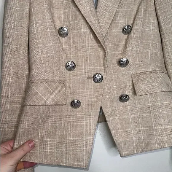Veronica Beard Diego Dickey Jacket/Blazer Muted Plaid Tan/Cream Size US 0 - Picture 5 of 10